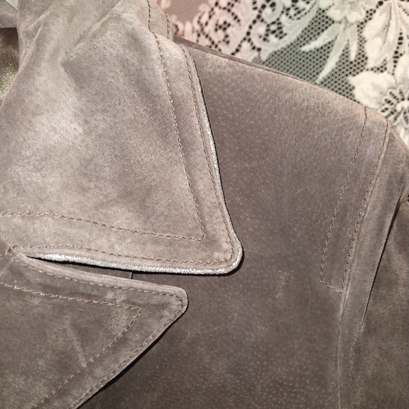 Terry Lewis brown coat genuine leather lined shiny silver trim vintage - Picture 4 of 9